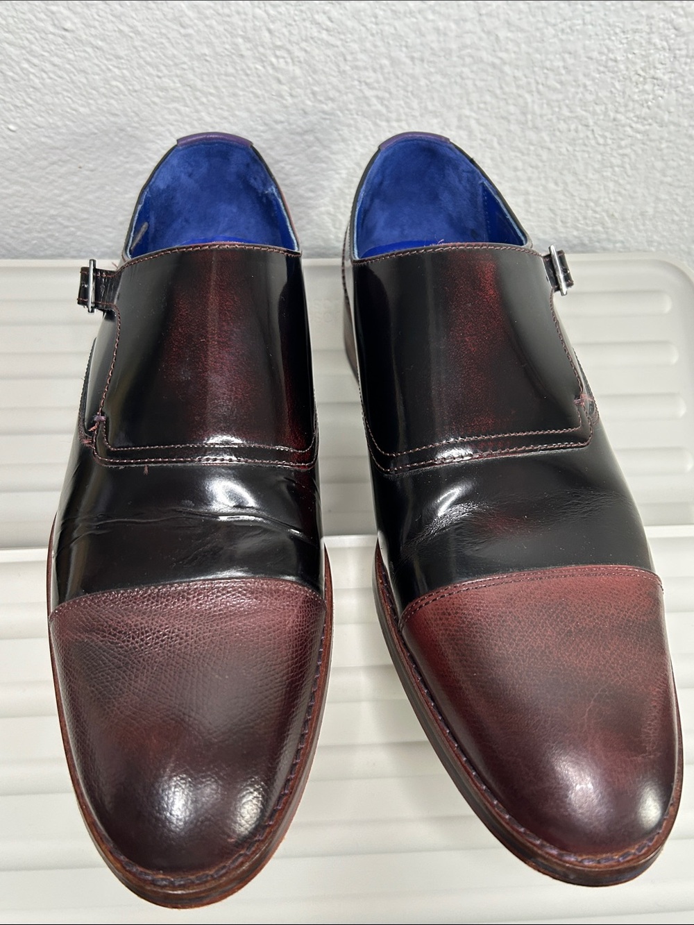 Ted Baker Men's Black and Burgundy Leather Monk Strap Shoes - Picture 7 of 15